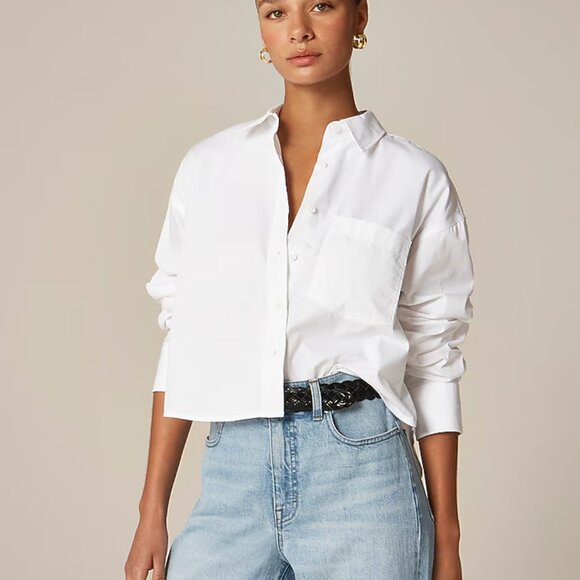 J Crew Womens Étienne cropped button-up shirt in cotton poplin Small White - Picture 1 of 5